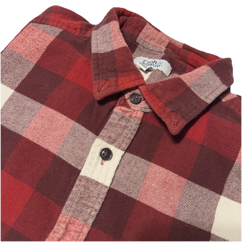 Croft & Barrow Flannel Shirt Plaid Button Up Burnt Red Long Sleeve Red Size L